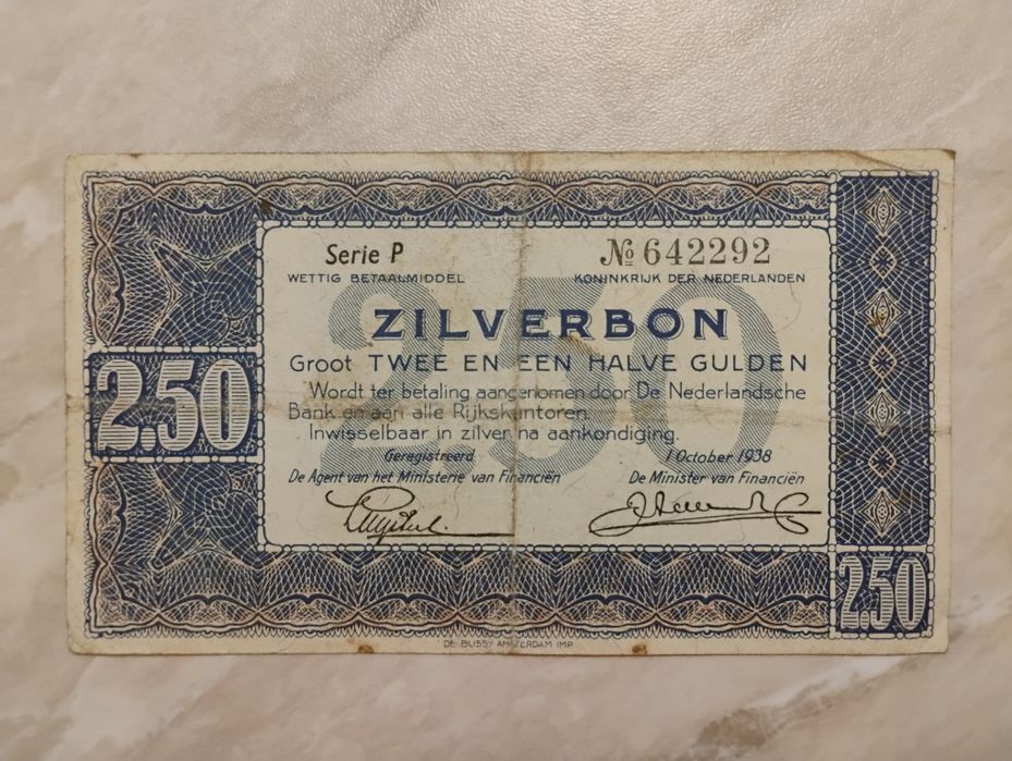 Banknot Holandia - 2,5 guldena z 1938 r.
