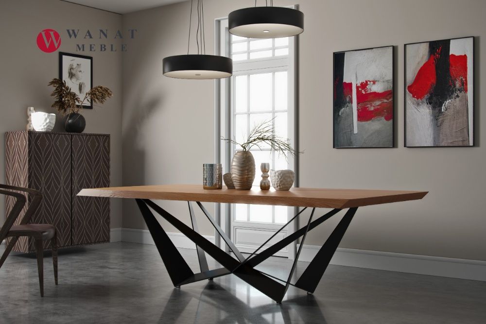 Stół noga metalowa + Lite drewno dębowe loft