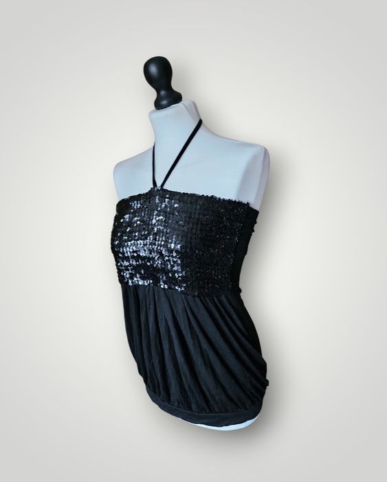 Cekinjwy czarny top halter gothic lolita cottage ibiza imprezowy y2k