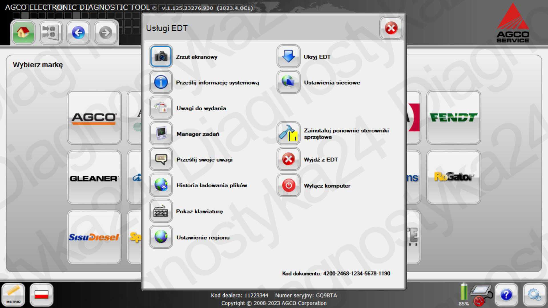 Najnowsza Wersja AGCO Electronic Diagnostic Tool 2023.10 PL Wersja