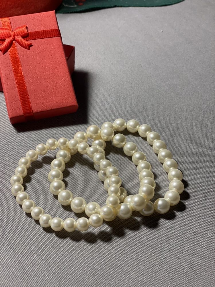 bransoletka 3 szt białe perłowe