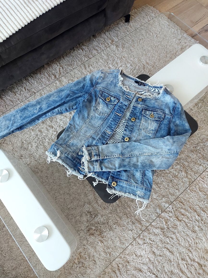 Krótka kurtka jeansowa roz 34 XS damska dla dziewczyny 164 cm