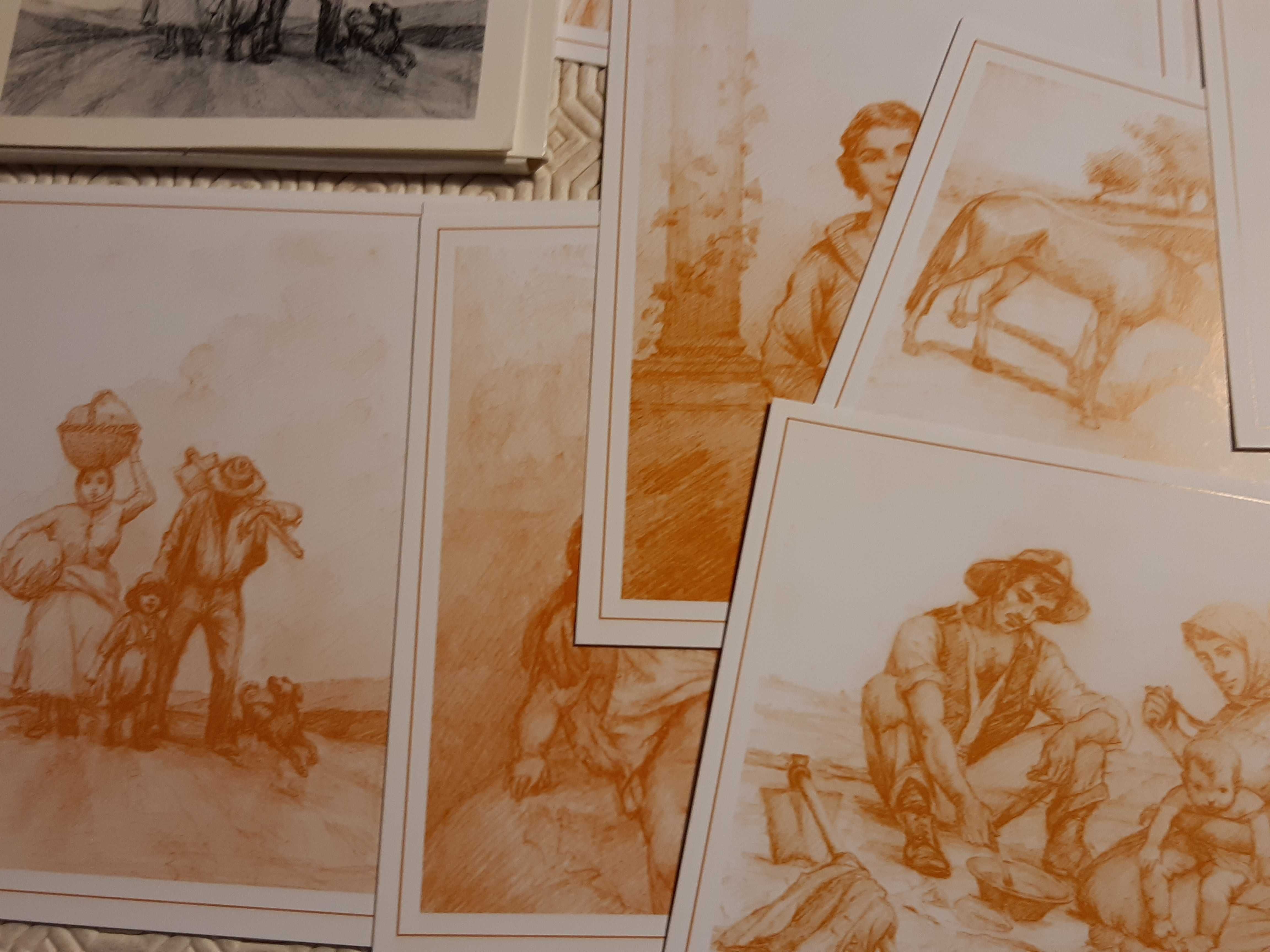 Desenhos a carvão de José Cercas e postais