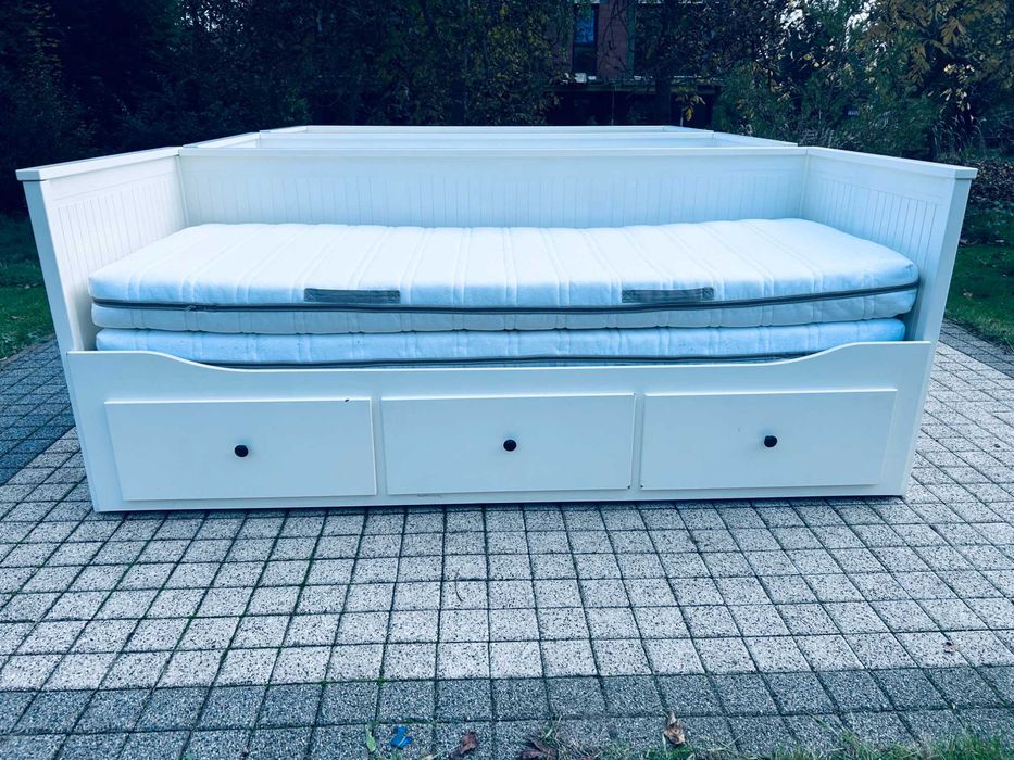 IKEA HEMNES Łóżko Leżanka z 3 szufladami, 2 materace, białe Transport