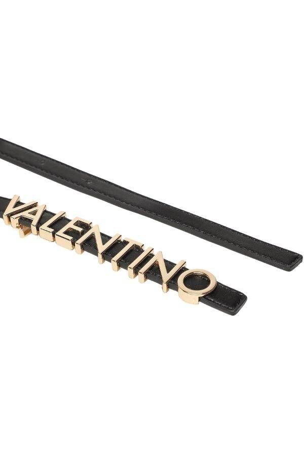 pasek damski skórzany czarny z logowaną klamrą valentino