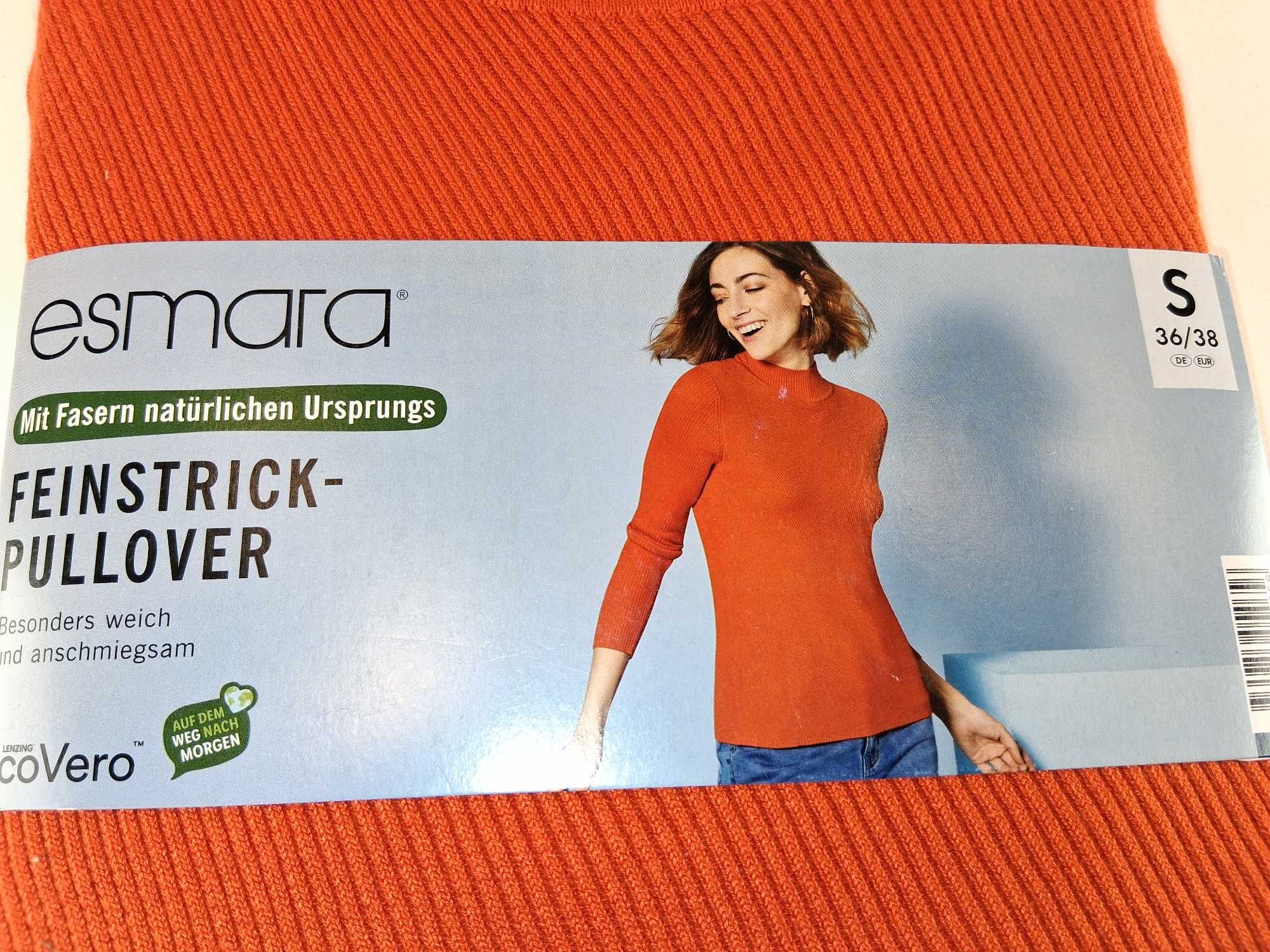 A073 Esmara Damski Sweter FinstickPullover Pomarańczowy S 36/38EcoVero