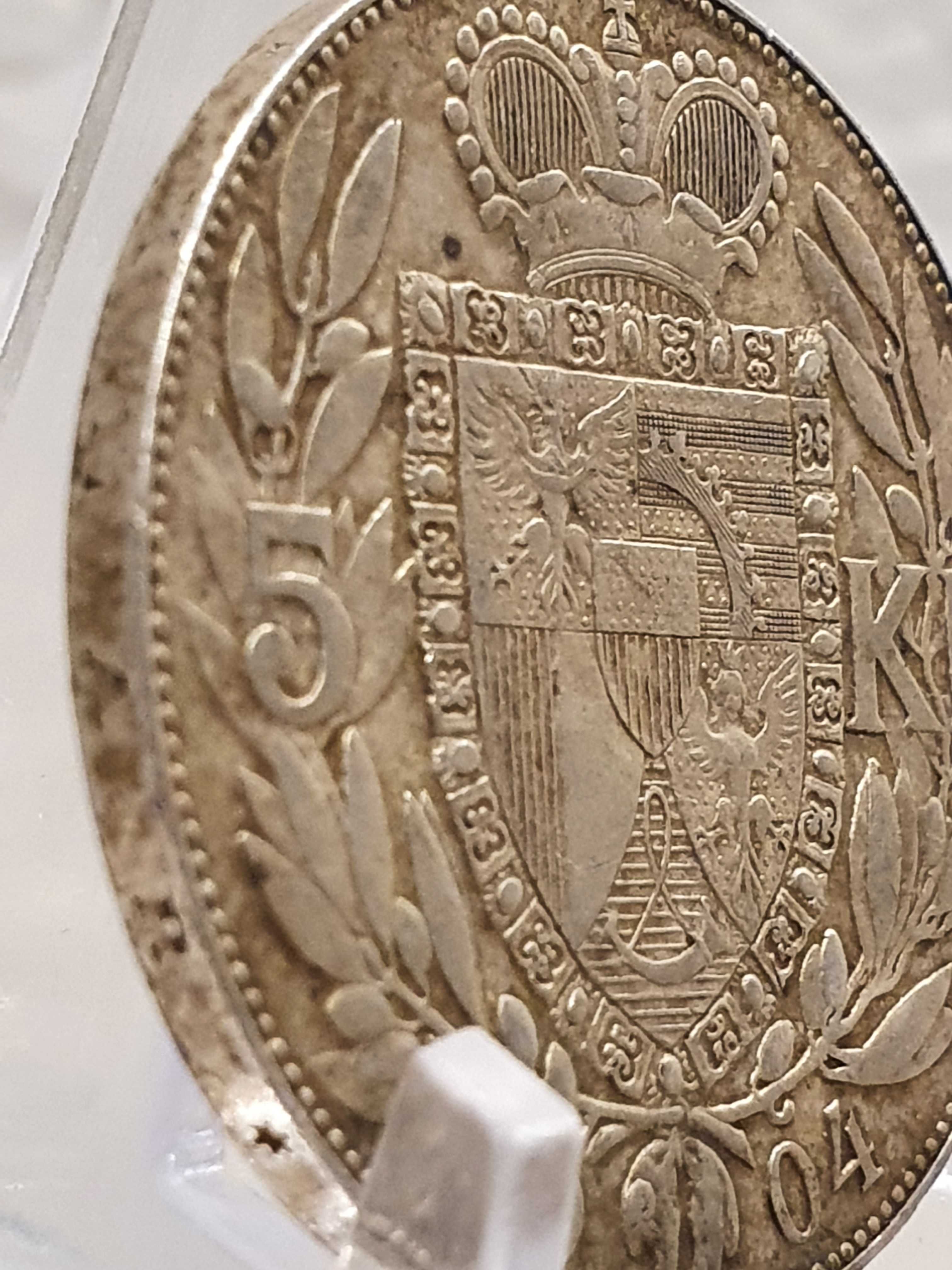 5 koron Liechtenstein  1904 r Extremalnie rzadkie - STAN  !!!