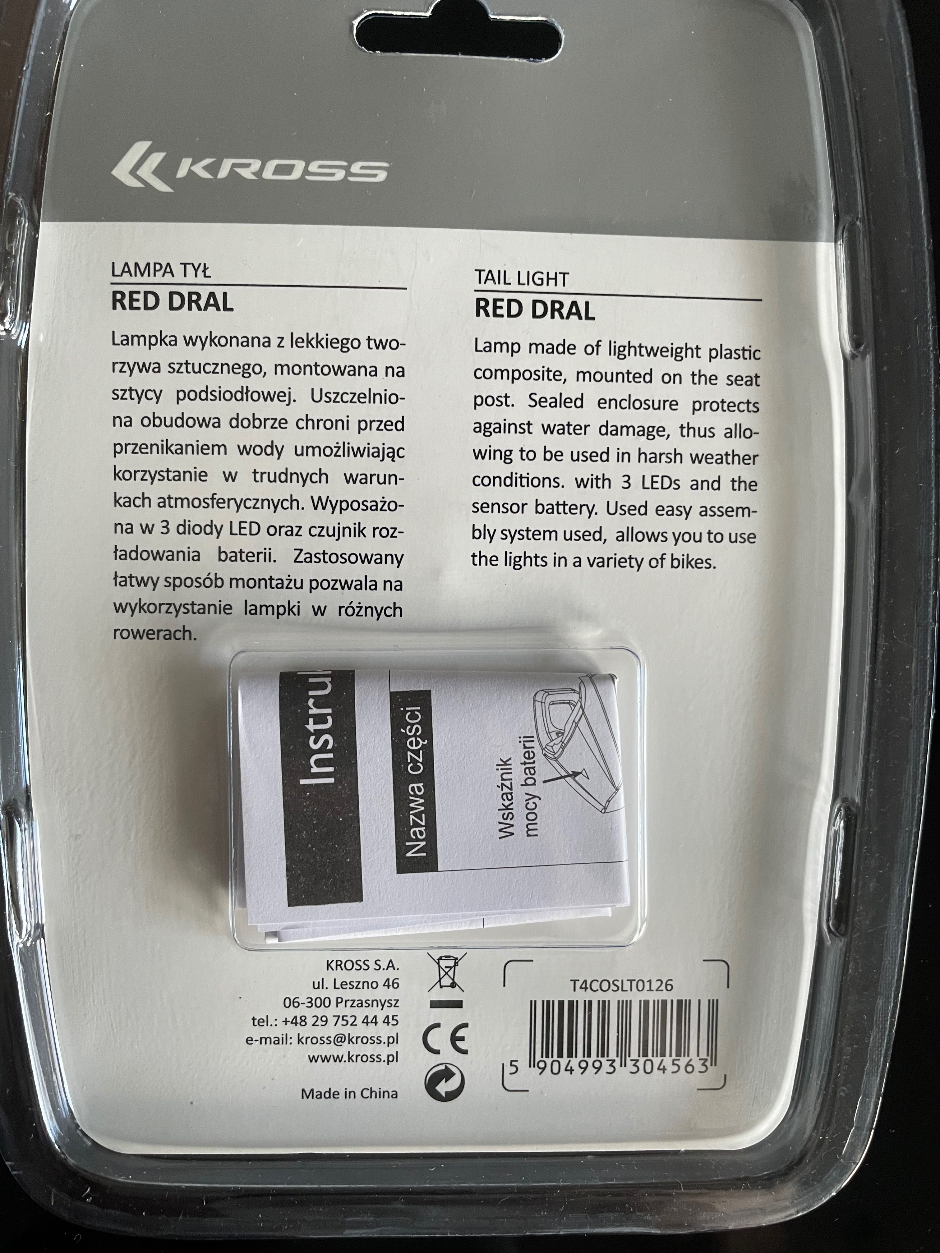 Lampka rowerowa Kross lumi II Red Drall tył nowa