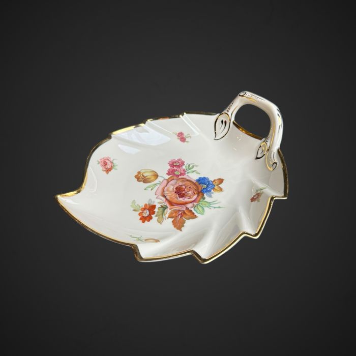 Patera liść Kjøbenhavns Maleri KPM Ivory kolorowe kwiaty B41/81912