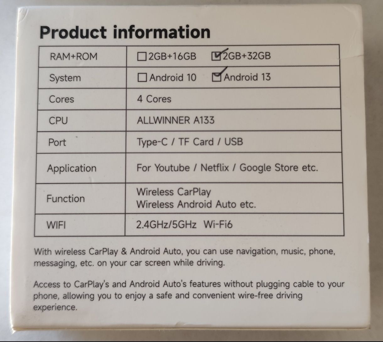 Android Box z Bezprzewodowym CarPlay / Android Auto