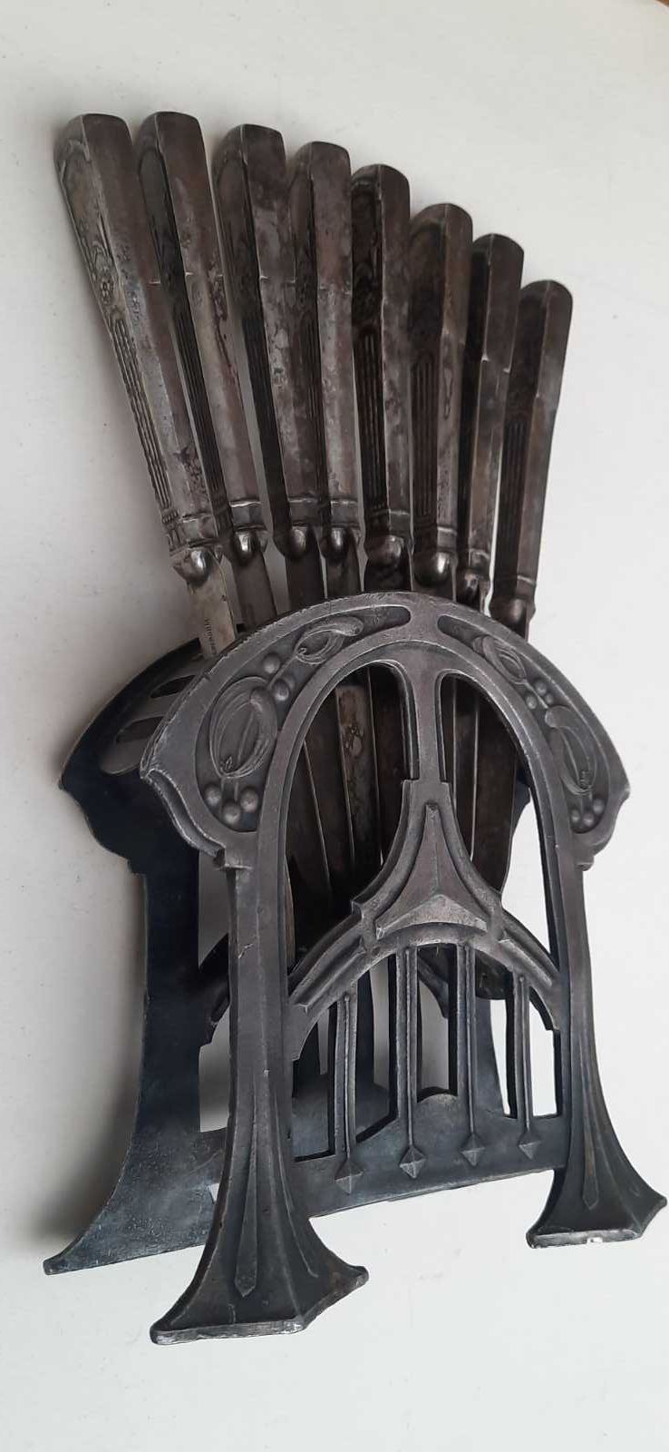 ножи на подставке в стиле арт нуво клеймо B.BUCH WARSZAWA 19 век