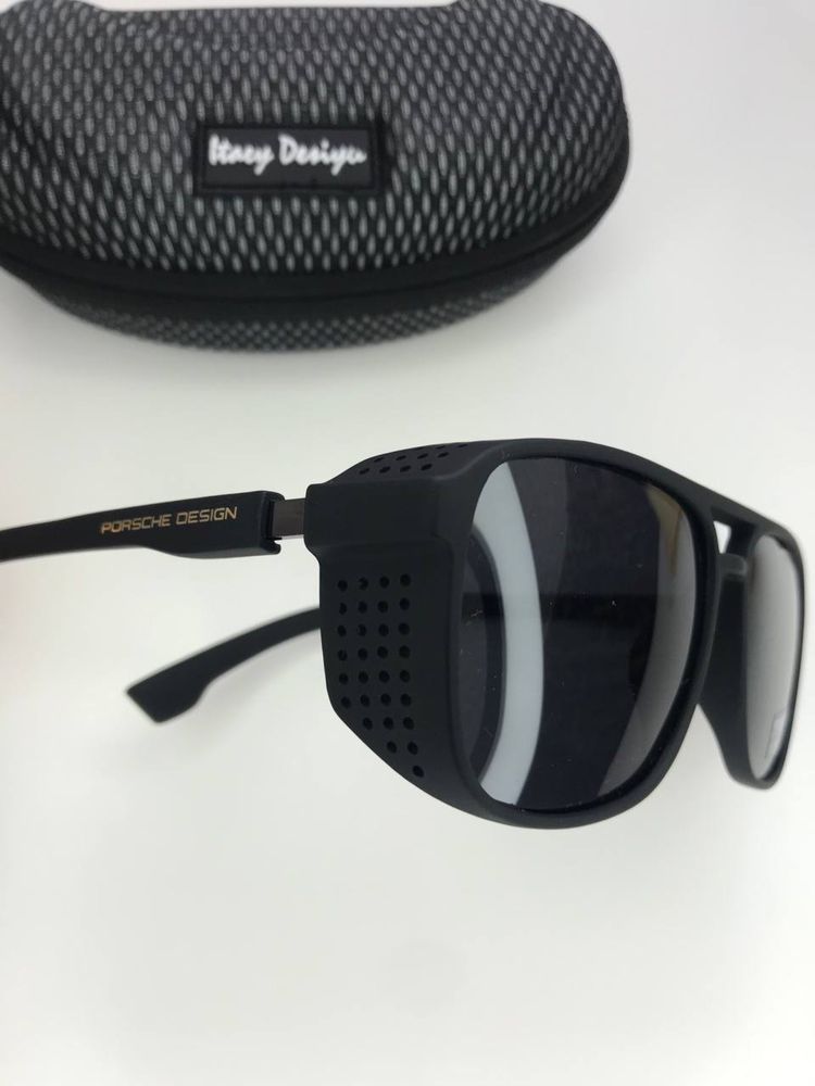 Мужские солнцезащитные очки PORSCHE Polarized Крупные с шторками ЧЕРНЫ