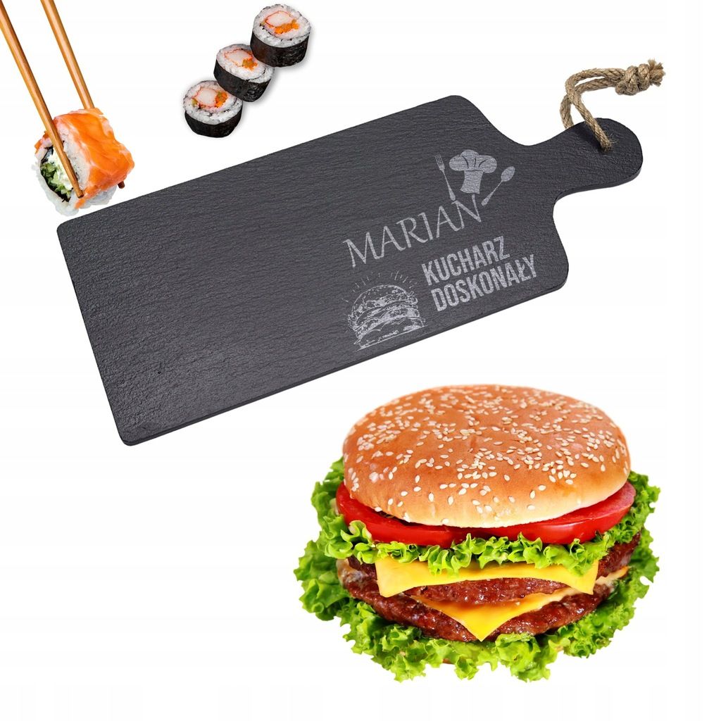 Kamienna deska z rączką grawerowana do sushi steków personalizowana