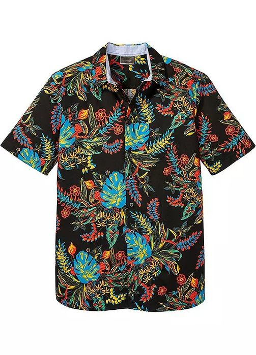 B.P.C koszula męska czarna w kolorowe wzory z krótkim rękawem r.43/44