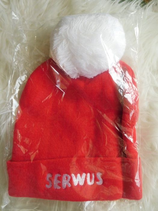Czapka zimowa SERWUS - Czerwona z pomponem