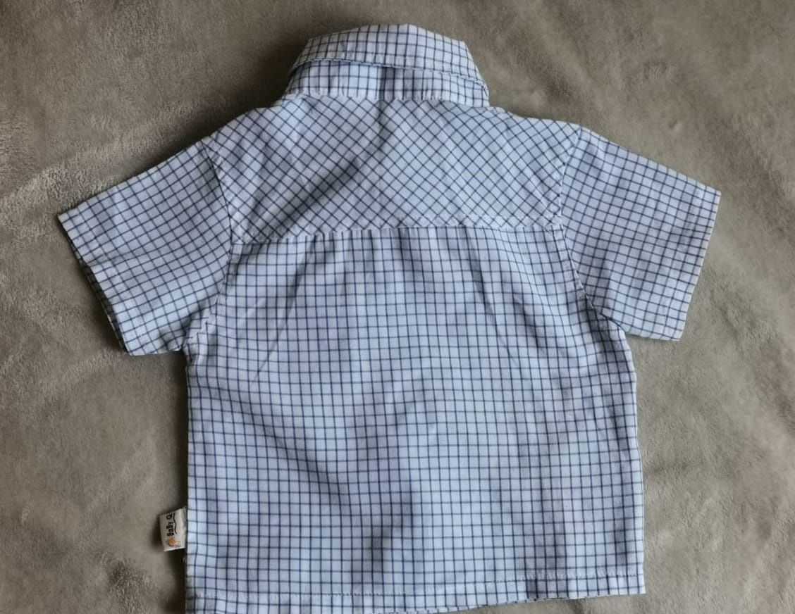 Chłopięca koszula w kratkę z krótkim rękawem słonik Baby Q 12mcy