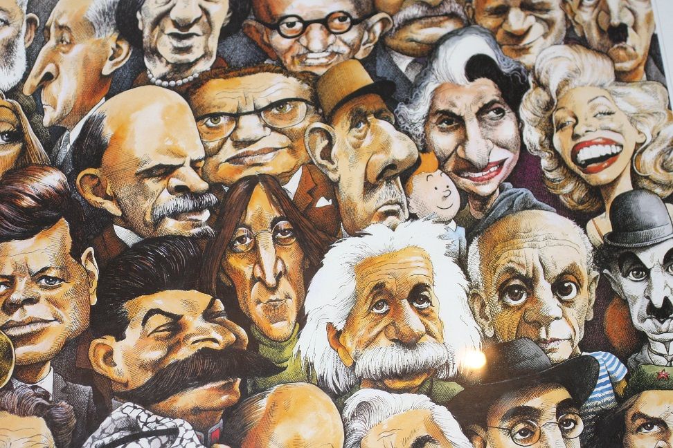 Quadro de caricaturas dos séculos 19 e 20