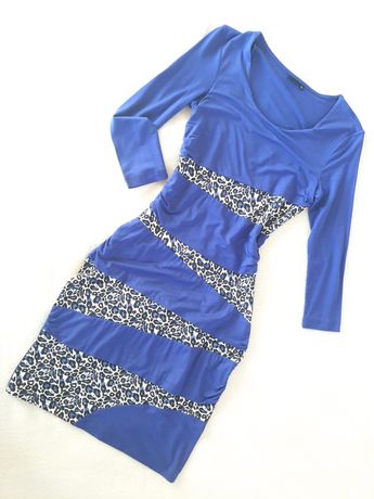Sukienka niebieskofioletowa firmy Bodyflirt - rękaw 3/4 - rozmiar 36