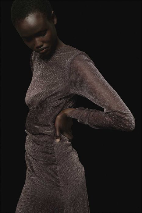 Sukienka L nowa kolekcj brokatowa siateczka brązowa drapowana PROMOCJA