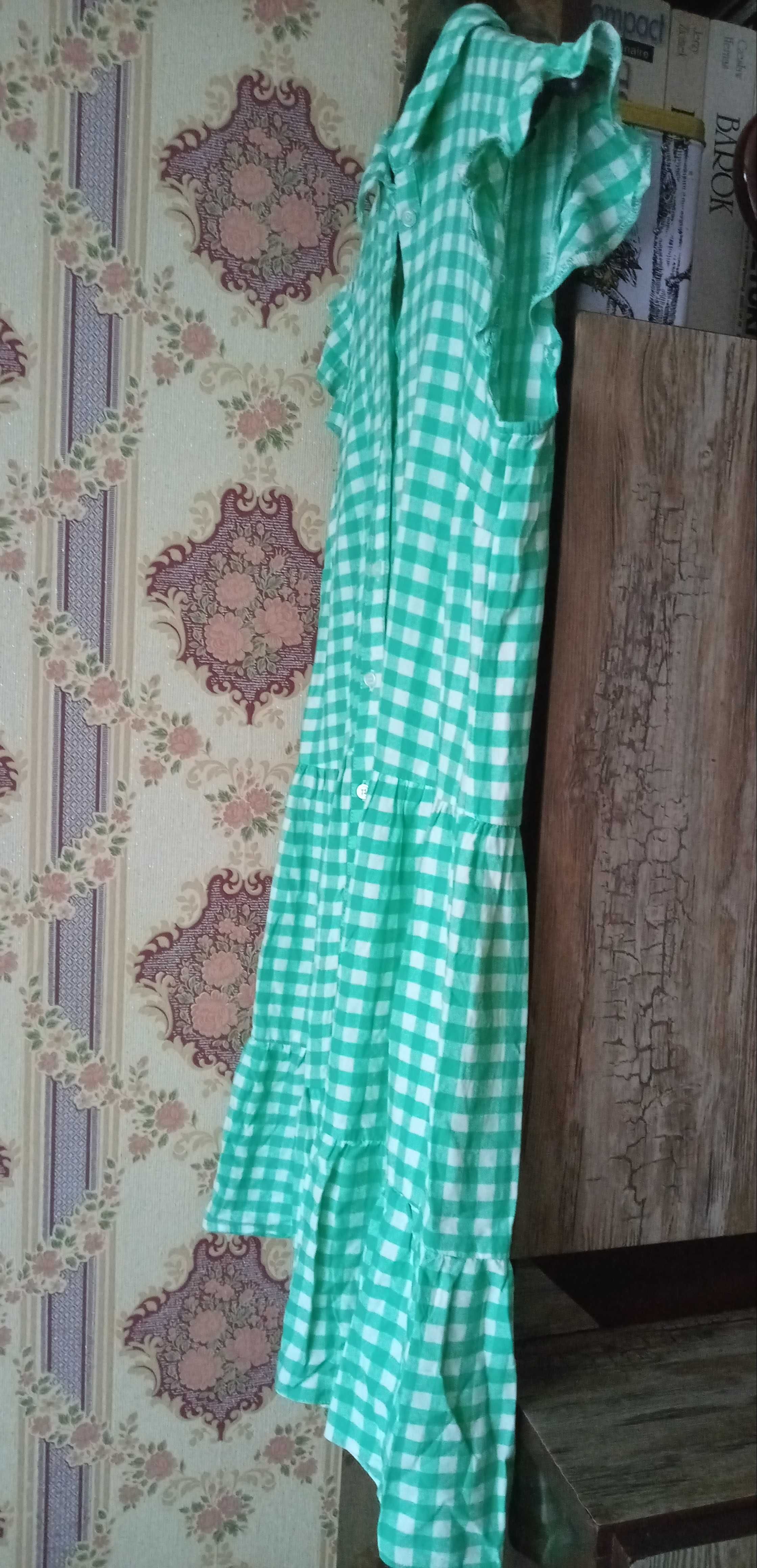 Sukienka w zieloną kratkę z falbankami zwiewna 38 Papaya