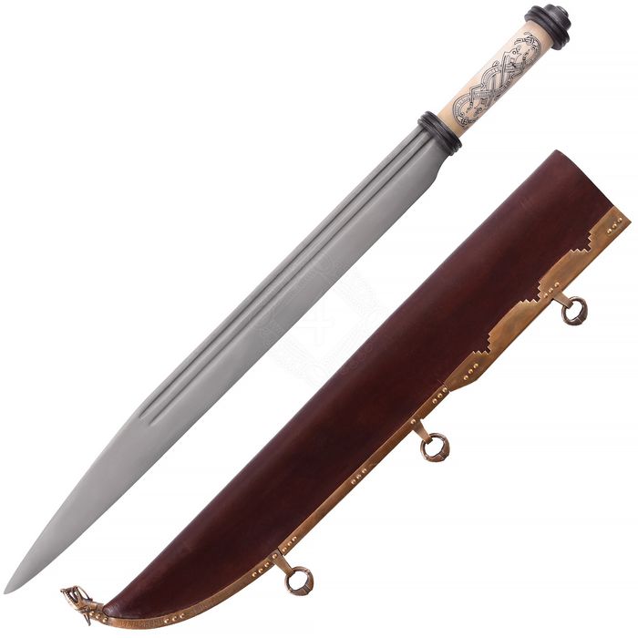 Długi miecz wikingów z rękojeścią z kości w stylu Jellinge. X w.