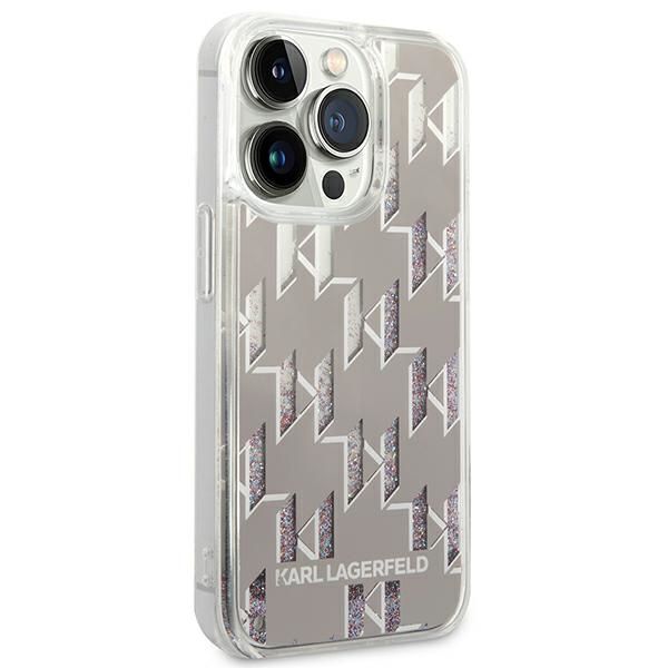 Karl Lagerfeld Monogram Liquid Glitter - Etui Iphone 14 Pro (Srebrny)