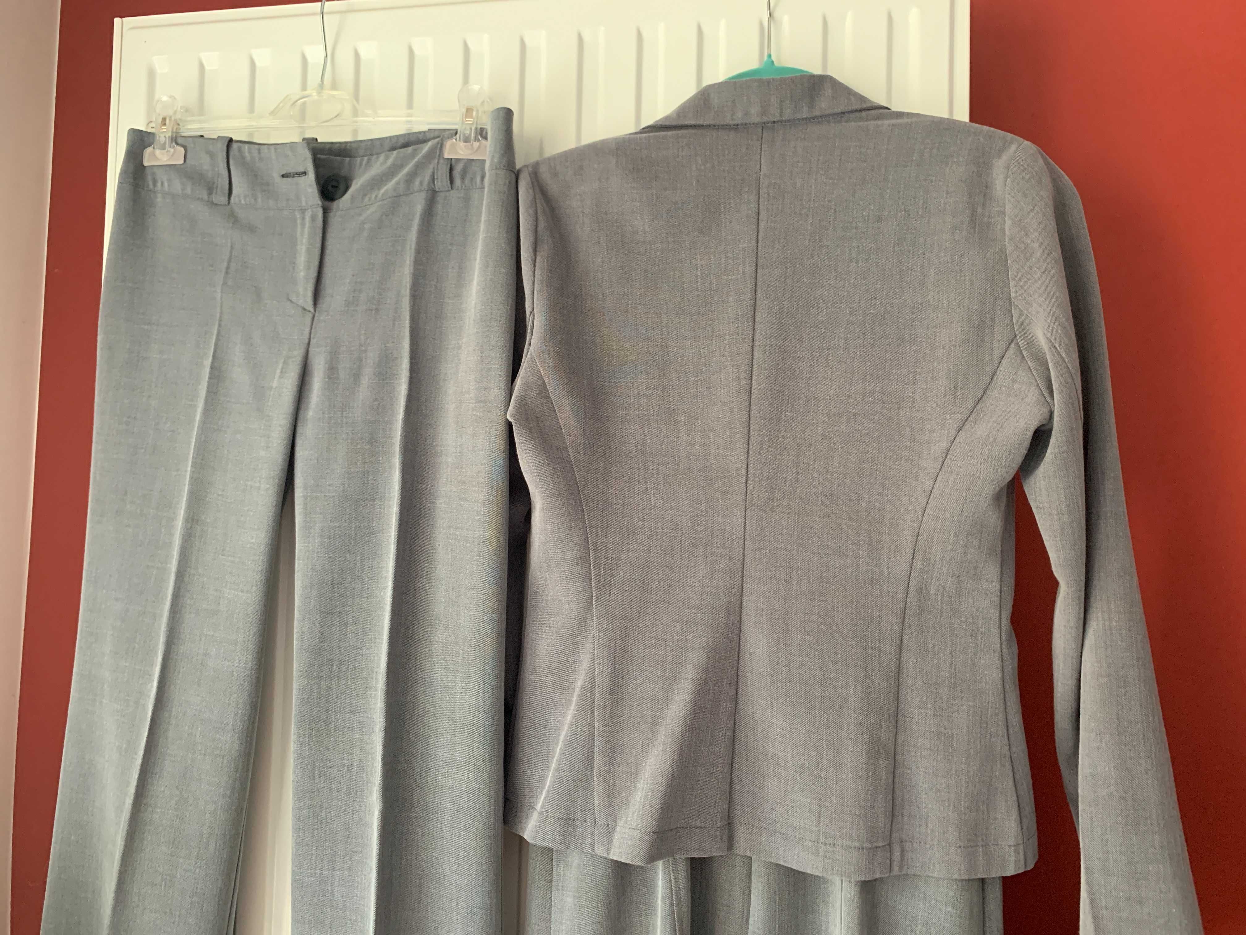 Elegancki garnitur damski: garsonka, spodnie i sukienka szare rozm. 38