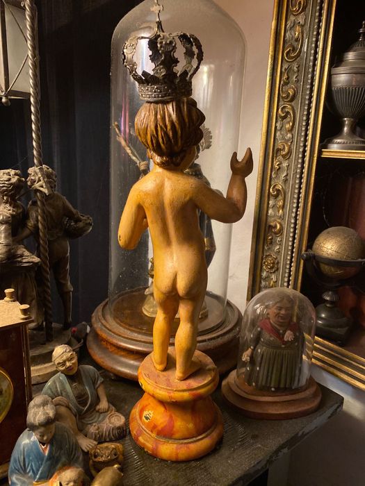 Menino Jesus Salvador do Mundo Madeira séc XIX Coroa Prata Portuguesa