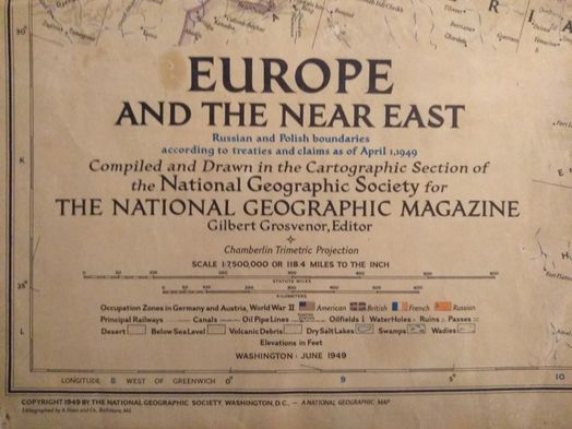 Mapa Europe and the Near East- National Geografic Copyright 1949