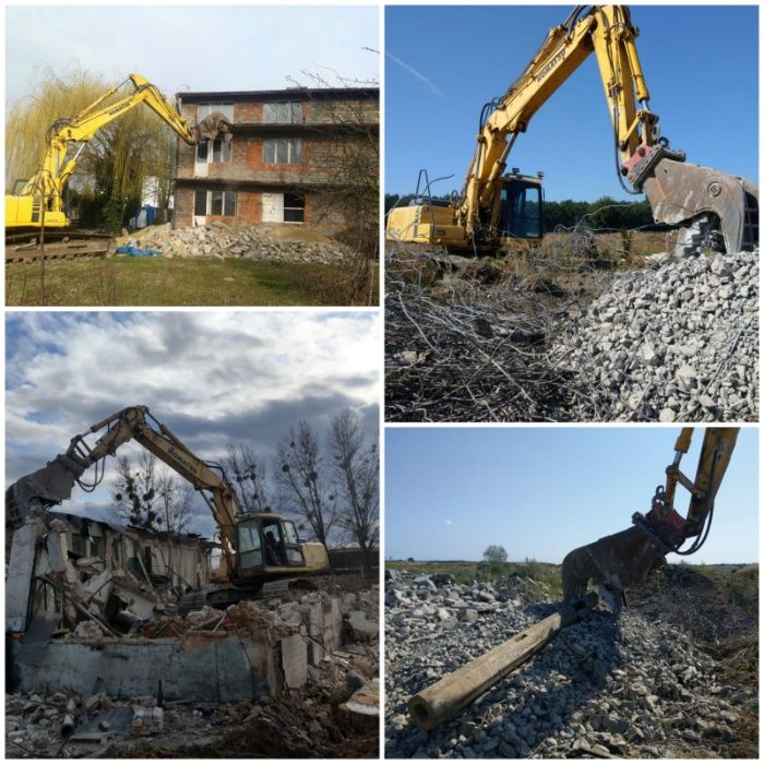 Niwelacje terenu wyburzenia rozbiórki kucie betonu wykopy koparka