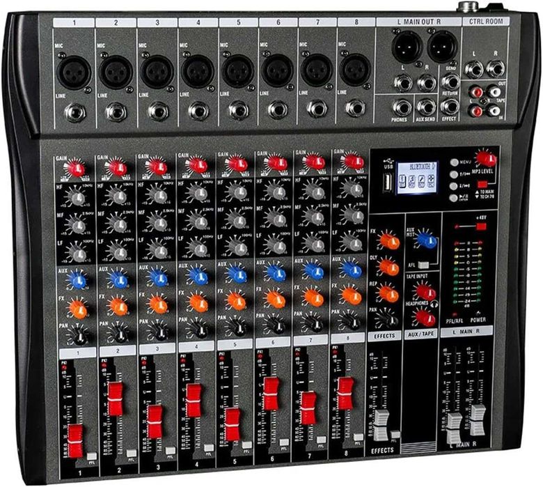 Profesjonalny mikser 8-kanałowy Bluetooth Efekt USB 48V DX8