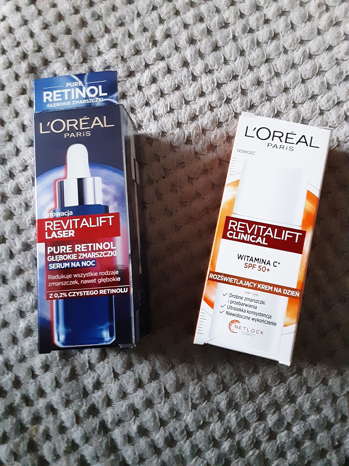 L'Oreal Revitalift serum z retinolem i krem z wit. C na dzień spf