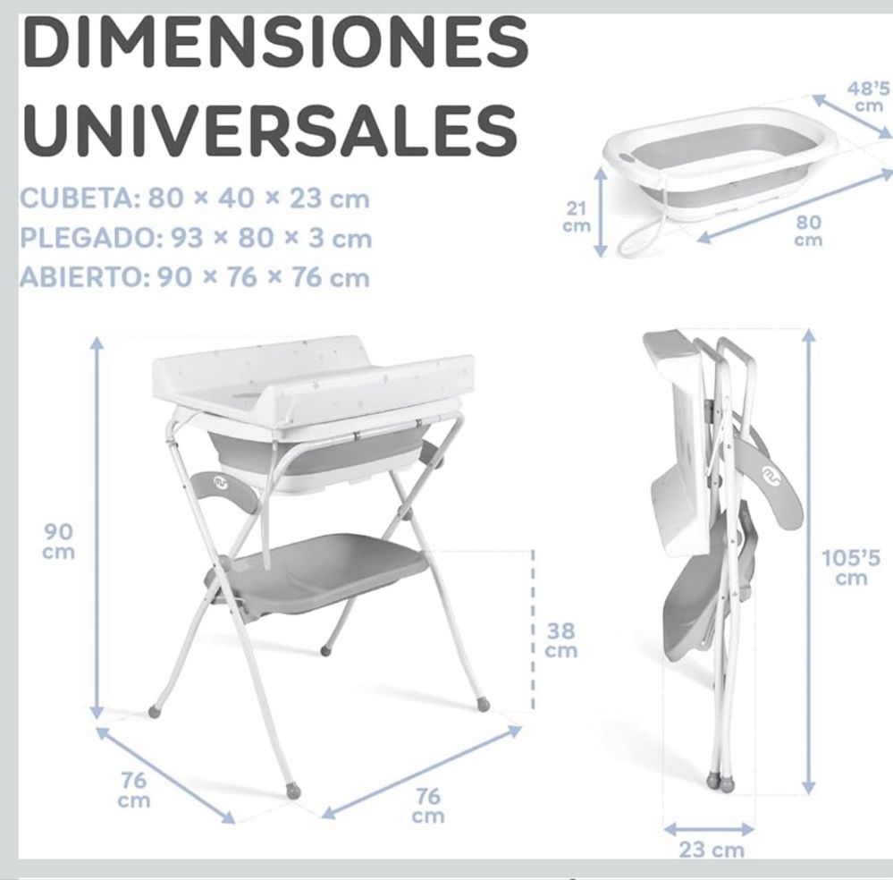 Banheira para bebé com trocador e cesta