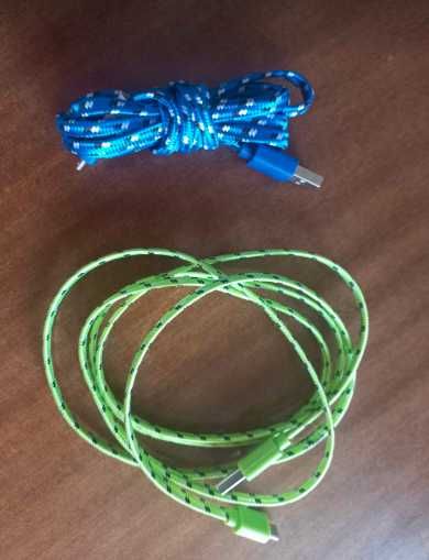 Nowy kabel do ładowania micro USB w oplocie zielony i niebieski