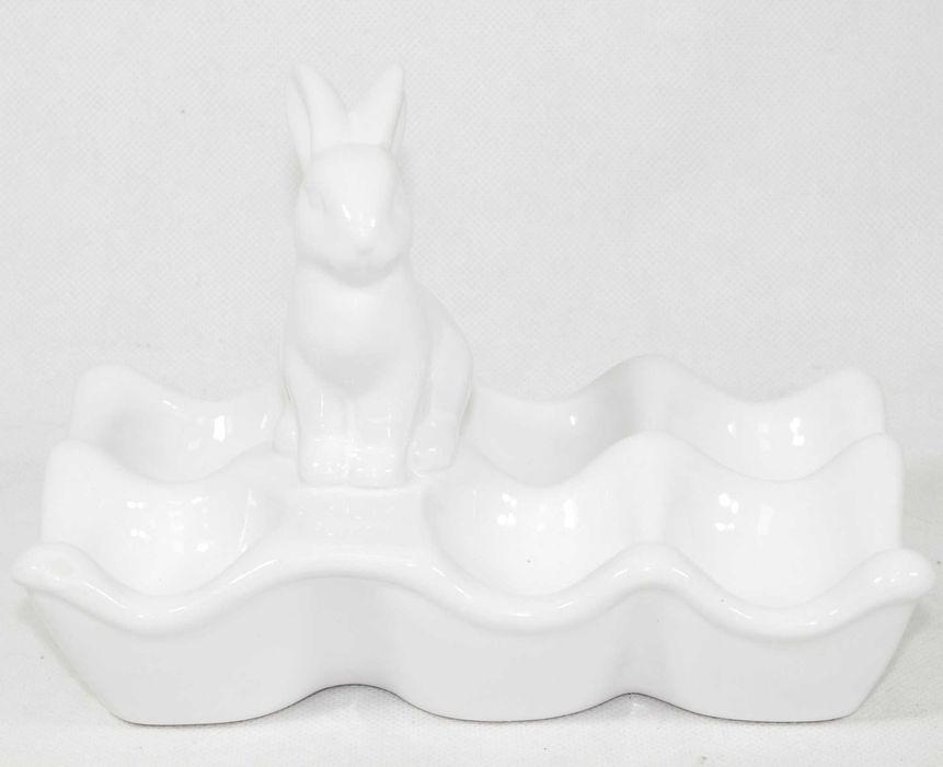 Podstawka biała ceramiczna z ZAJĄCZKIEM Talerz na 6 JAJEK Wielkanoc