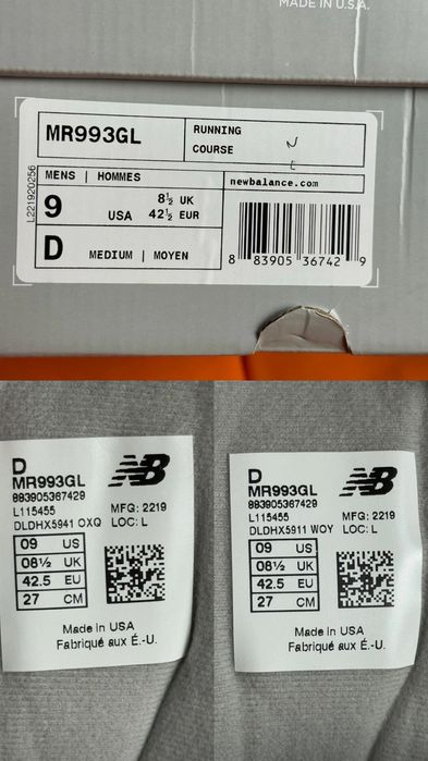 ОРИГИНАЛ New Balance 993 "Grey White" MR993GL Made in USA  новые 42-45