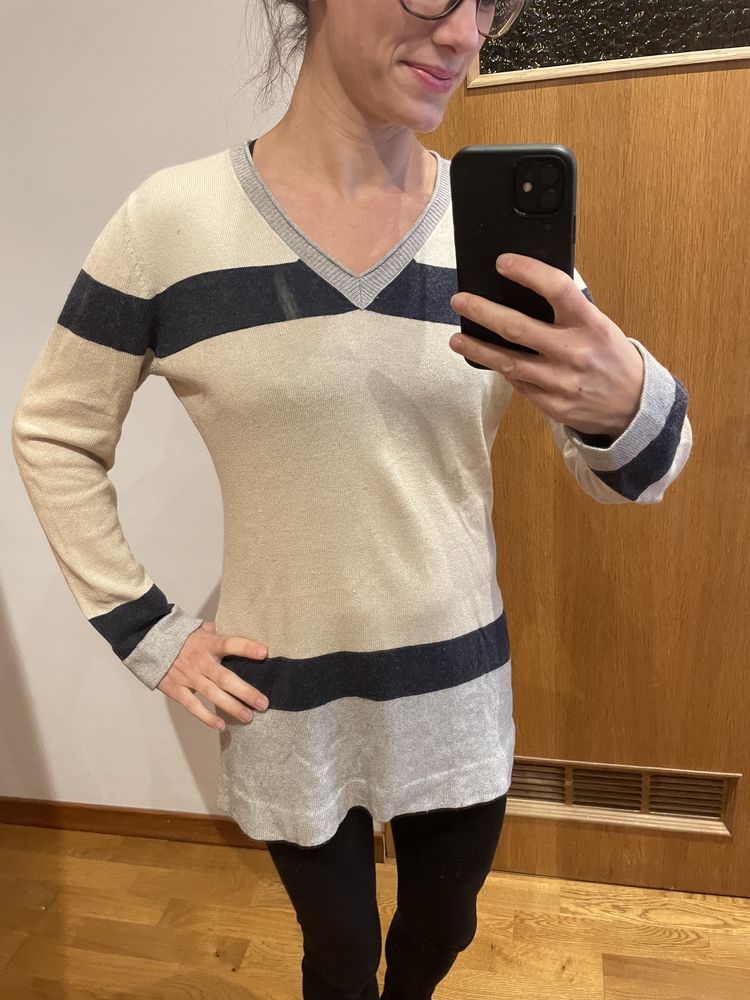 Adagio sweter jedwab i kaszmir M paski oversize