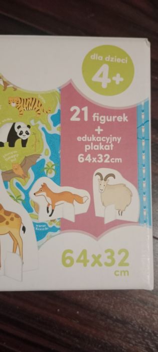 Mapa świata, puzzle układanka - zwierzęta. Wiek  4+