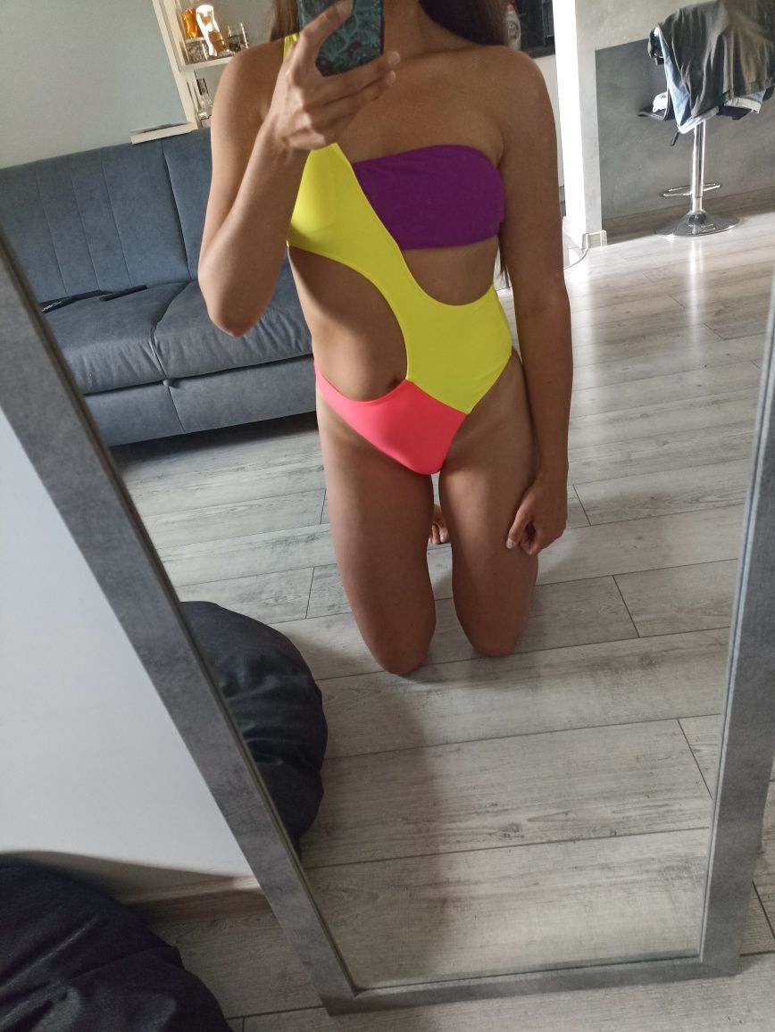 Bikini monokini kostium kąpielowy neon neonowy