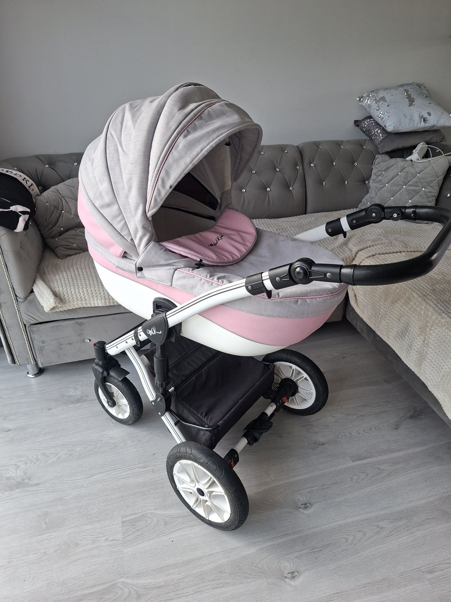 Wózek 3w1 4w1 Milu KIDS Starlet siwy siwo różowy  dla dziewki wysyłka