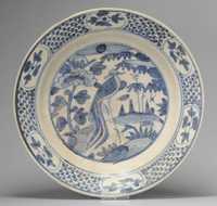 Grande Prato porcelana China azul e branco dinastia Ming Wanli Fénix
