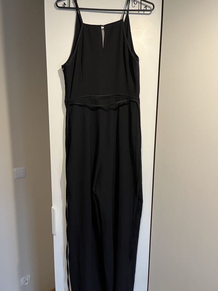 Czarny kombinezon elegancki szerokie nogawki H&M
