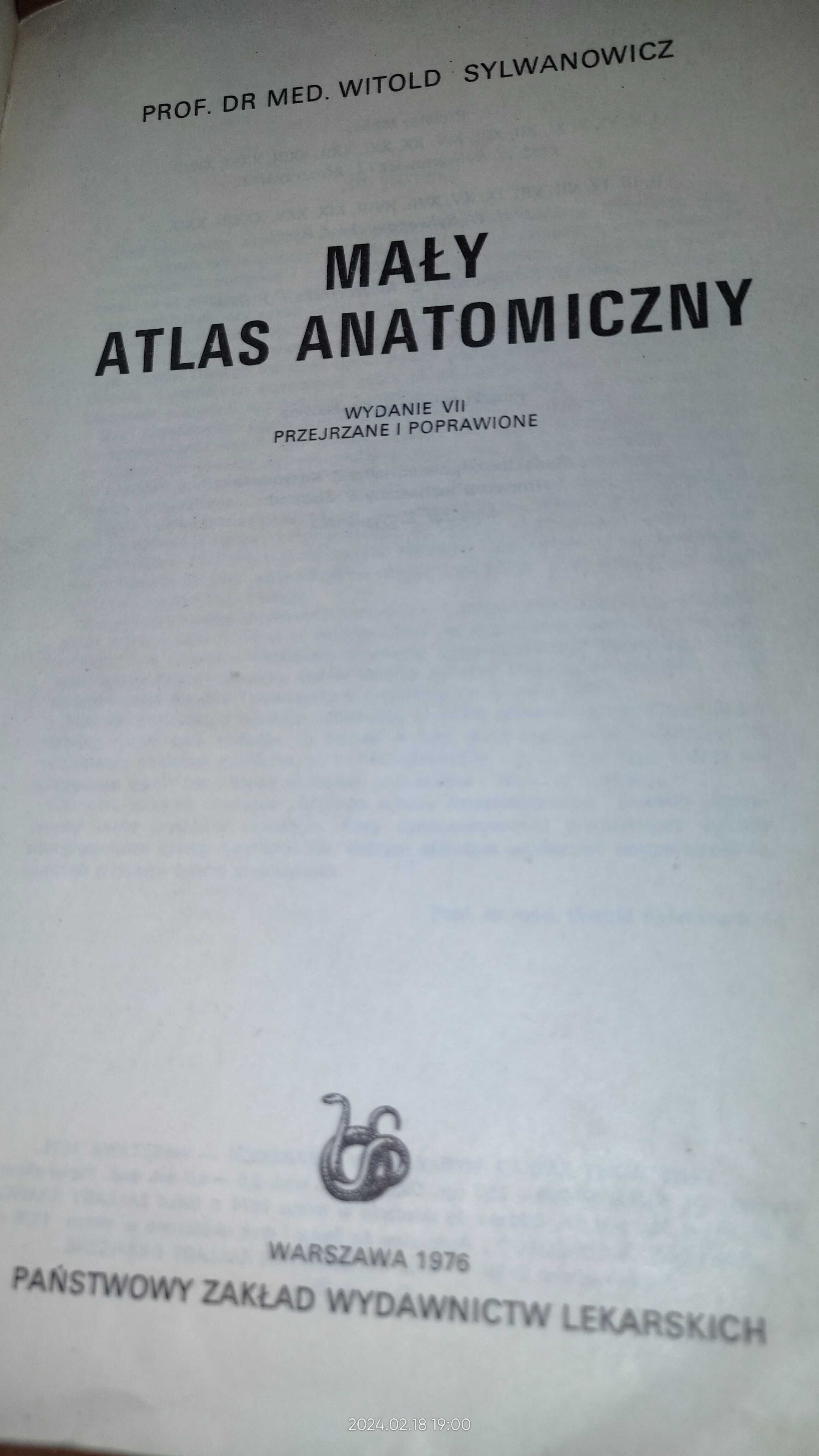 Maly atlas anatomiczny Prof. Witold Sylwanowicz