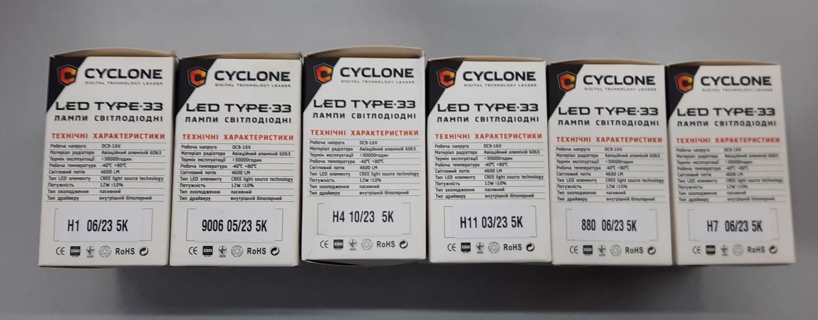 LED лампа CYCLONE H11 Н4 Н7 9005 9006 5000K 4600Lm Type 33