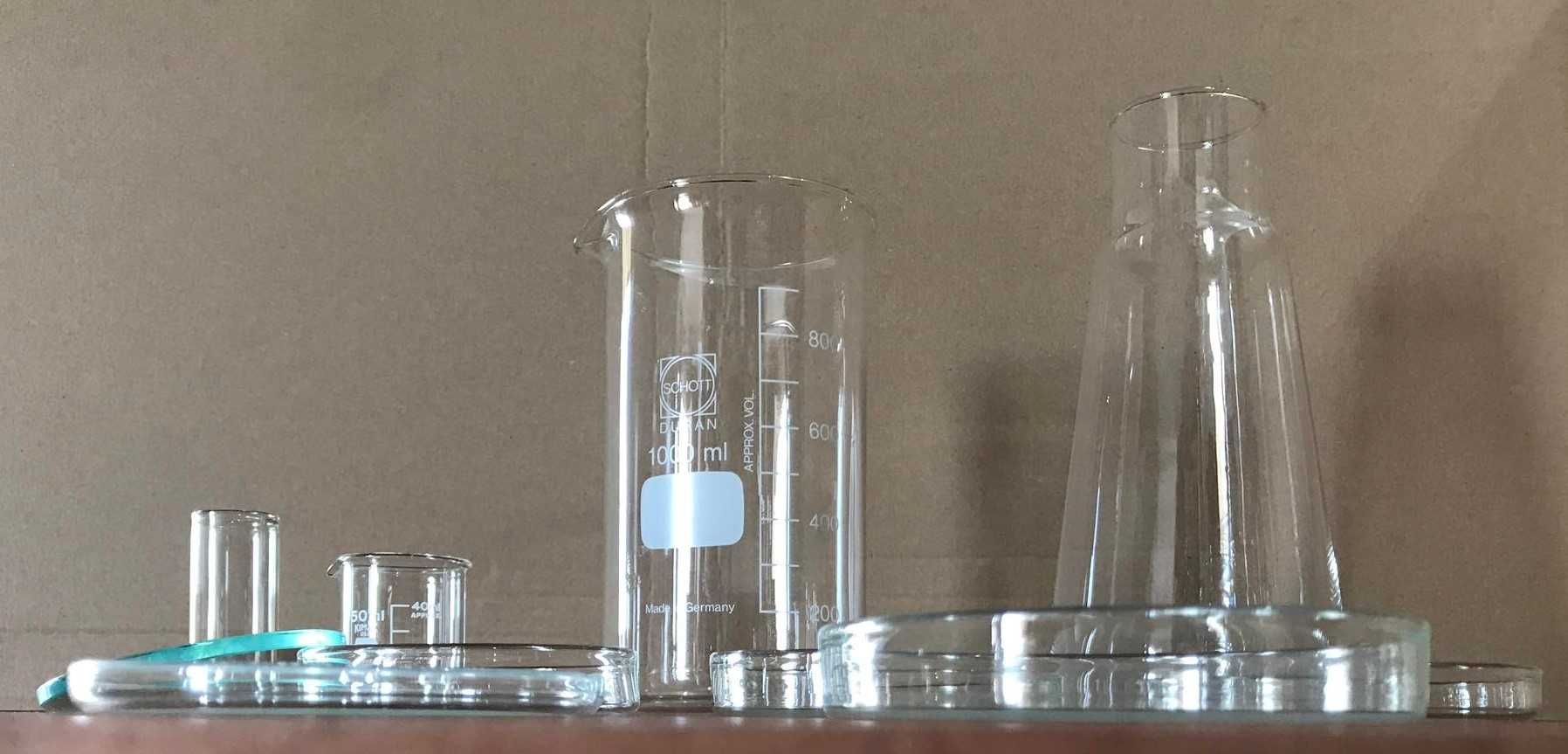 Vidros de laboratório. Coleção Schott Duran vintage