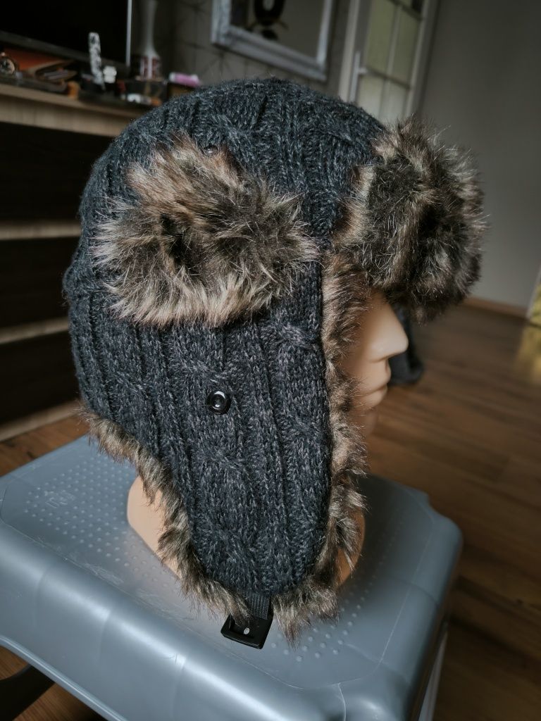 Mountain Warehouse czapka uszatka z futerkiem szara zimowa ciepła