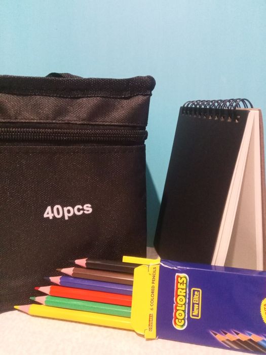 Набір художника кольорові олівці 6 шт., сетчбук та органайзер для флом