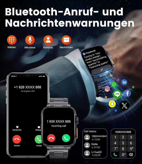 Smartwatch sportowy Lige FV3 latarka LED Sport Mierniki 1,91" 2 paski