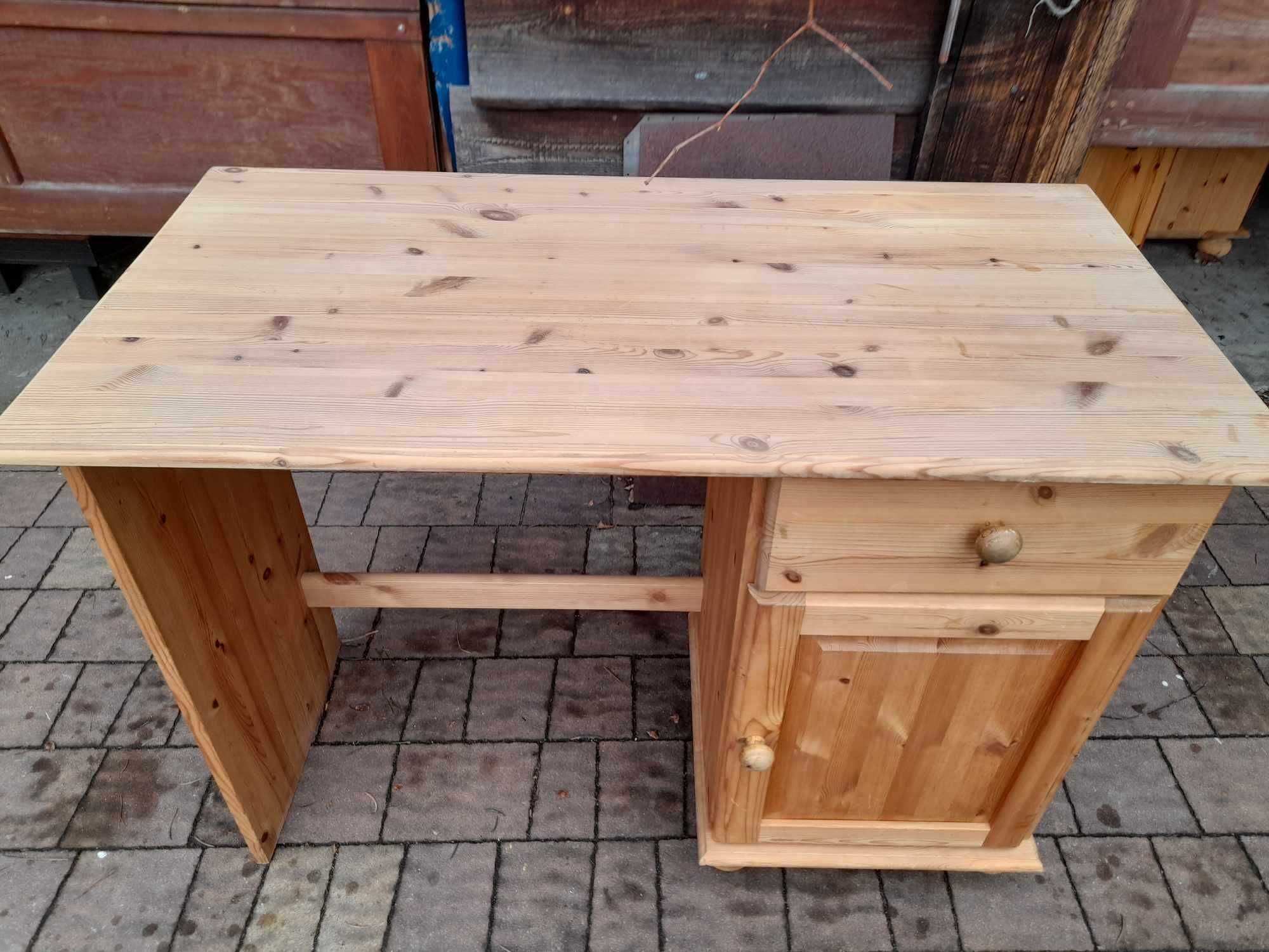 Drewniane biurko, lite drewno, używane, nielakierowane, surowa sosna