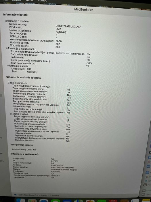 MacBook Pro 16" (2019, A2141), i7/16GB/512GB, 409 cykli, TYLKO 1898 zł
